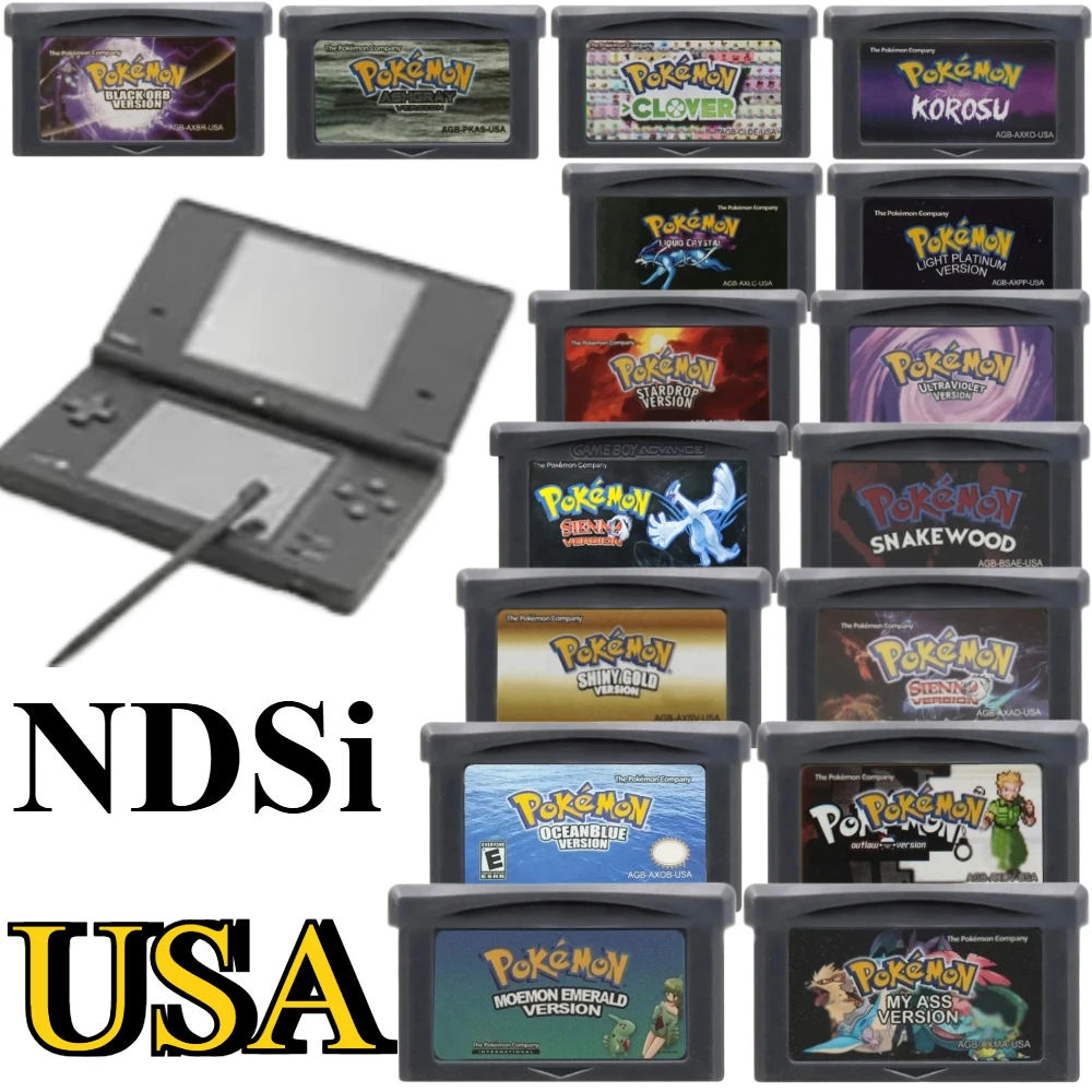 21 Styles ABG Pokémon Game FireRed LeafGreen Ruby Sapphire Emerald Snakewood Clover for GBA SP English Version
