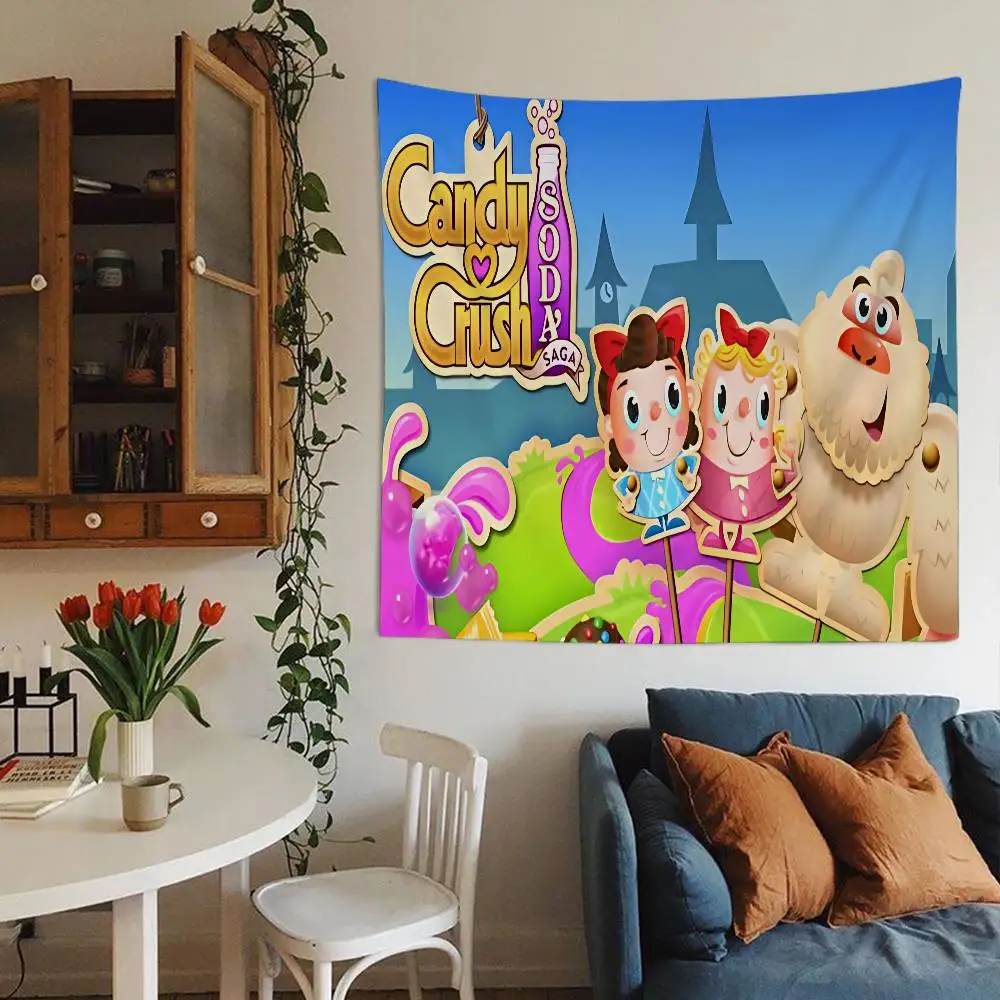 C-Candy Crush Saga Anime Tapestry Hippie Flower Wall Carpets Dorm Decor Cheap Hippie Wall Hanging