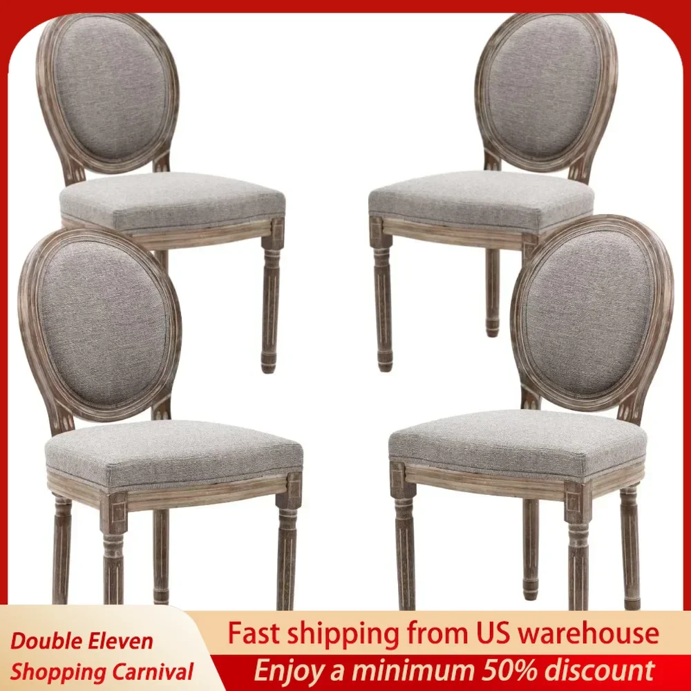 Dining Chairs Set of 4, Upholstered Dining Room Chair with Round Back Distressed Wood, Mid Century Side Chairs for Kitchen