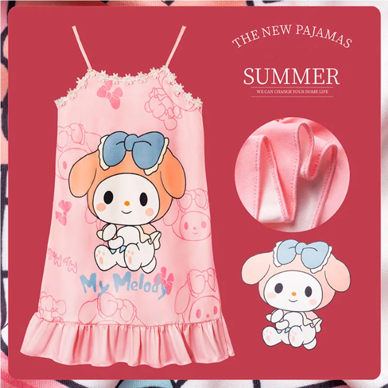 

My Melody Pajamas Kuromi Night Skirt My Melody Dress Sling Skirt Girl Clothing Summer Child Home Clothing Cartoon Festival Gift