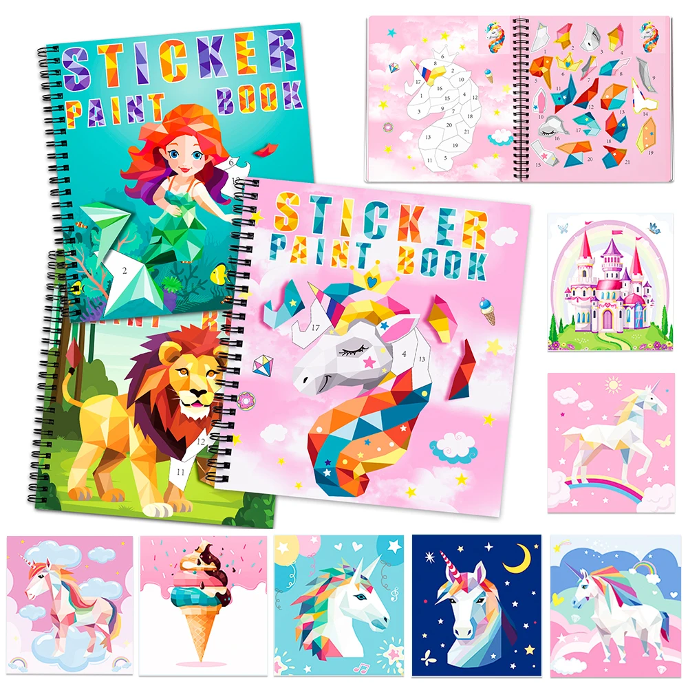 1/2/3 قطعة كتاب الطلاء ملصق يونيكورن كتاب ملصقات للأطفال لطيف حورية البحر Kawaii الأطفال ملصقات للهدايا الفتيات القرطاسية
