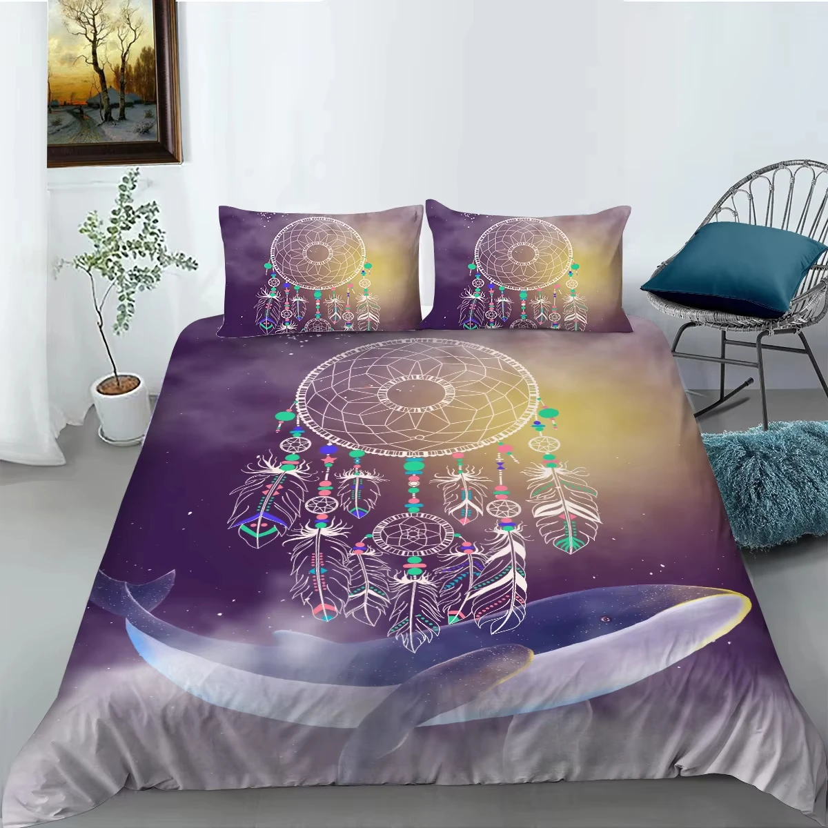 Dreamcatcher Duvet Cover Single Full Queen King Size Dreamy Starry Sky Star Moon Comforter Cover Boho Dream Catcher Bedding Set