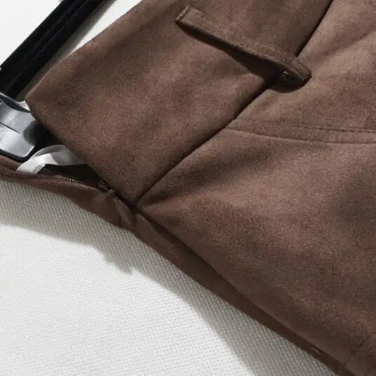 Saia de camurça retrô feminina outono e inverno nova menina cintura alta e fina versátil irregular uma palavra saia curta guarda-chuva