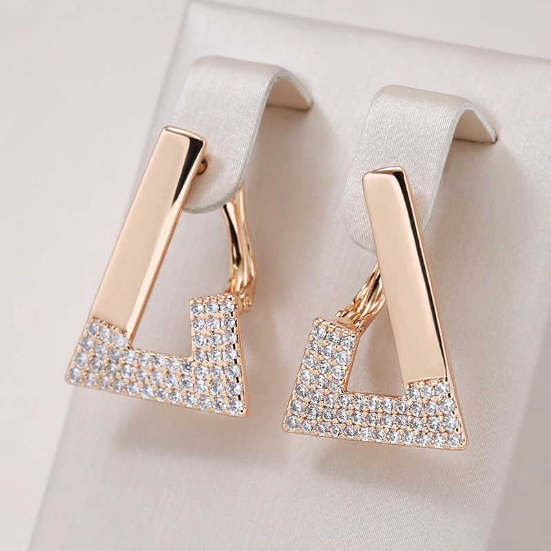 Kinel New Trendy 585 Rose Gold Geometric Earrings For Women Vintage Bride Wedding Jewelry Cubic Zirconia Luxury English Earrings