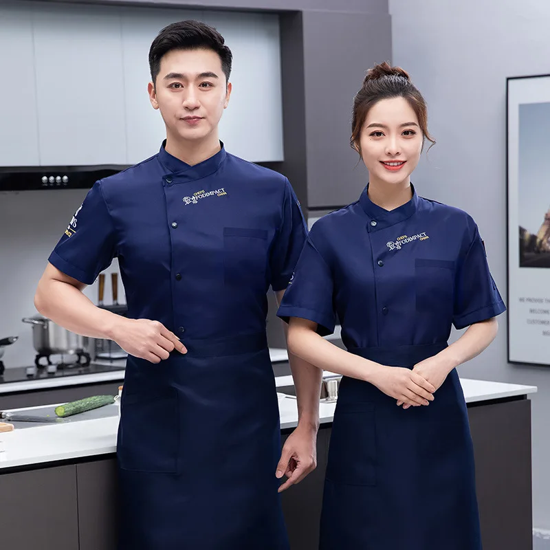 

Chef Overalls Men's Short Sleeve Spring and Summer Kitchen Clothes Catering Restaurant Hotel Work Clothes Canteen Short Sleeve W