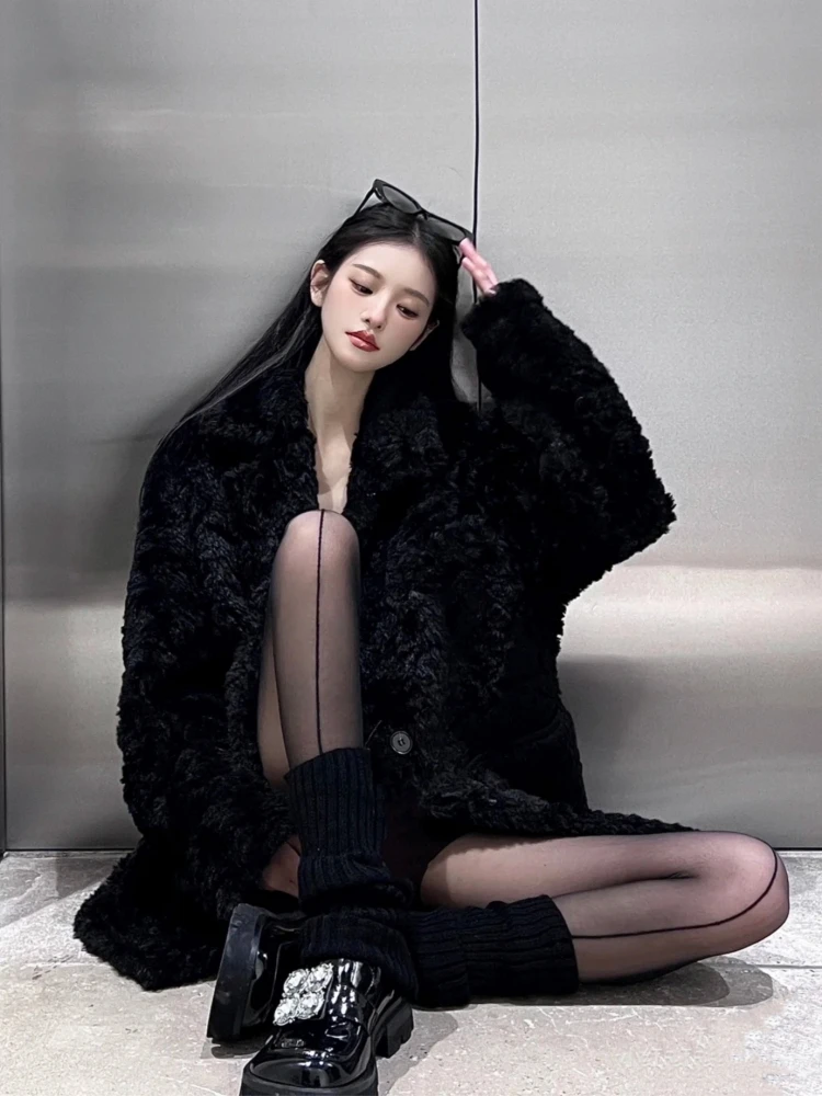 

Lamb Wool Jacket Long Women Top Female Baseball Varsity Motobiker Waterproof Bomber Uniform Outdoors Motorcycle Riding Handsome