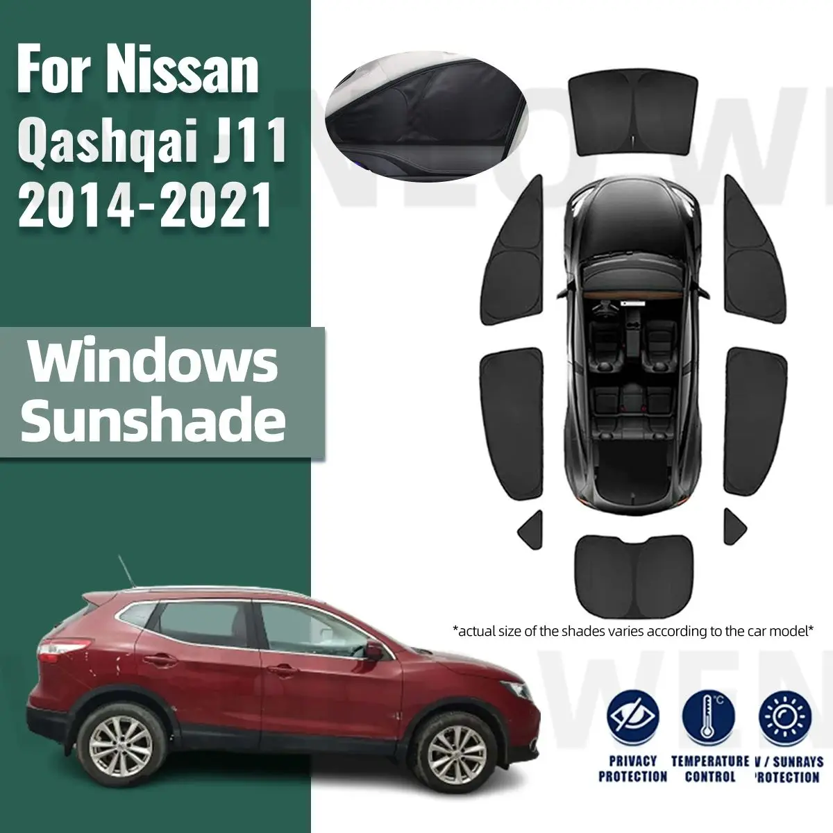 

For Nissan Qashqai J11 2014-2020 2021 Full Cover Car Sunshade Shield Front Windshield Frame Curtain Rear Side Window Sun Shade