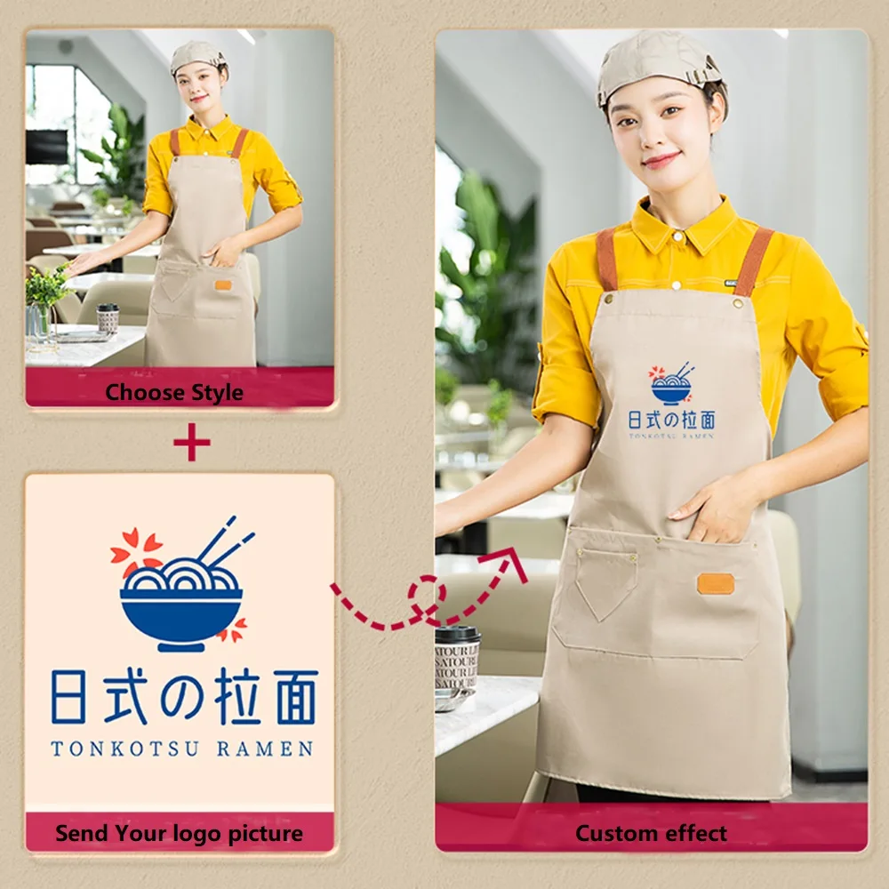 Custom Embroidery Printing Logo Men Women Kitchen Chef Baking Pockets Adult Restaurant Uniform Overol Nails Waterproof Apron