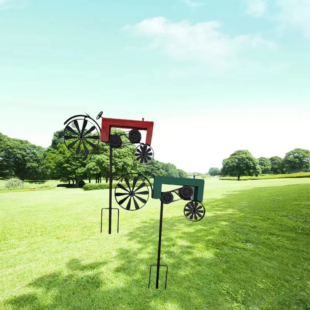 Y51A-Garden Stake,Farm Tractor,Turning Wheels, Vintage Finish,Tractor Wind Spinner,Tractor Yard Stake Cart