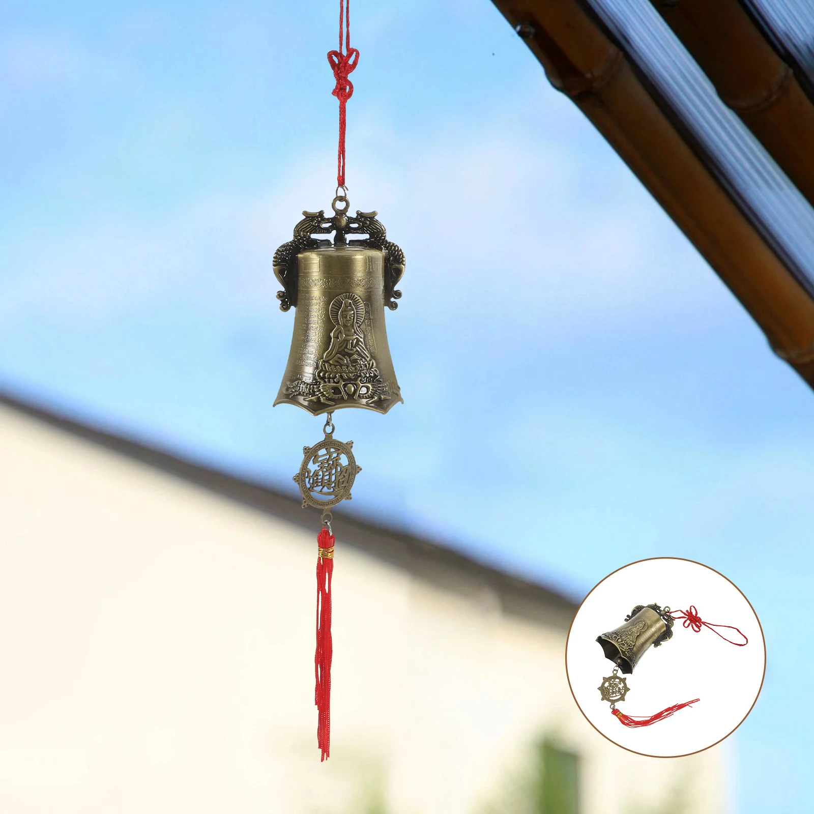 

Exquisite Lucky Wind Bell Feng Shui Hanging Charm Metal Temple Bell for Door Balcony Garden Decor Blessing