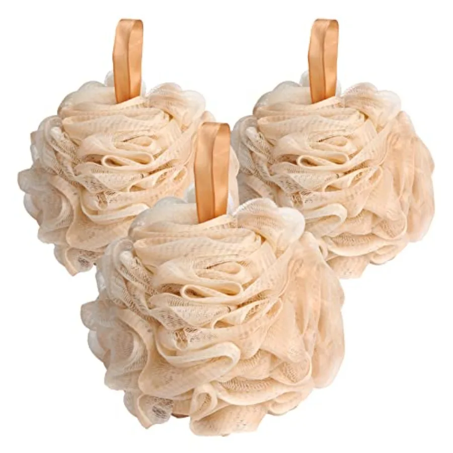 Loofah - Bath Sponge, 3 Pack 60G Large Shower Mesh Ball Soft Pouf Body Scrubber, Shower Loofah Fits for All Skin Types