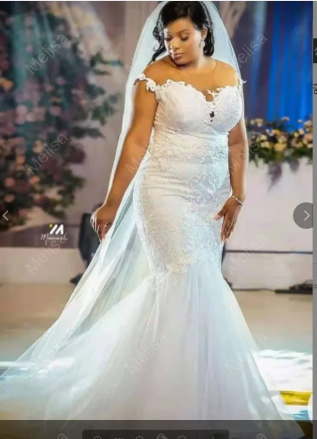 Customized African Plus Size Wedding Dresses Sweep Illsion Off The Shoulder Mermaid Lace Bridal Gowns