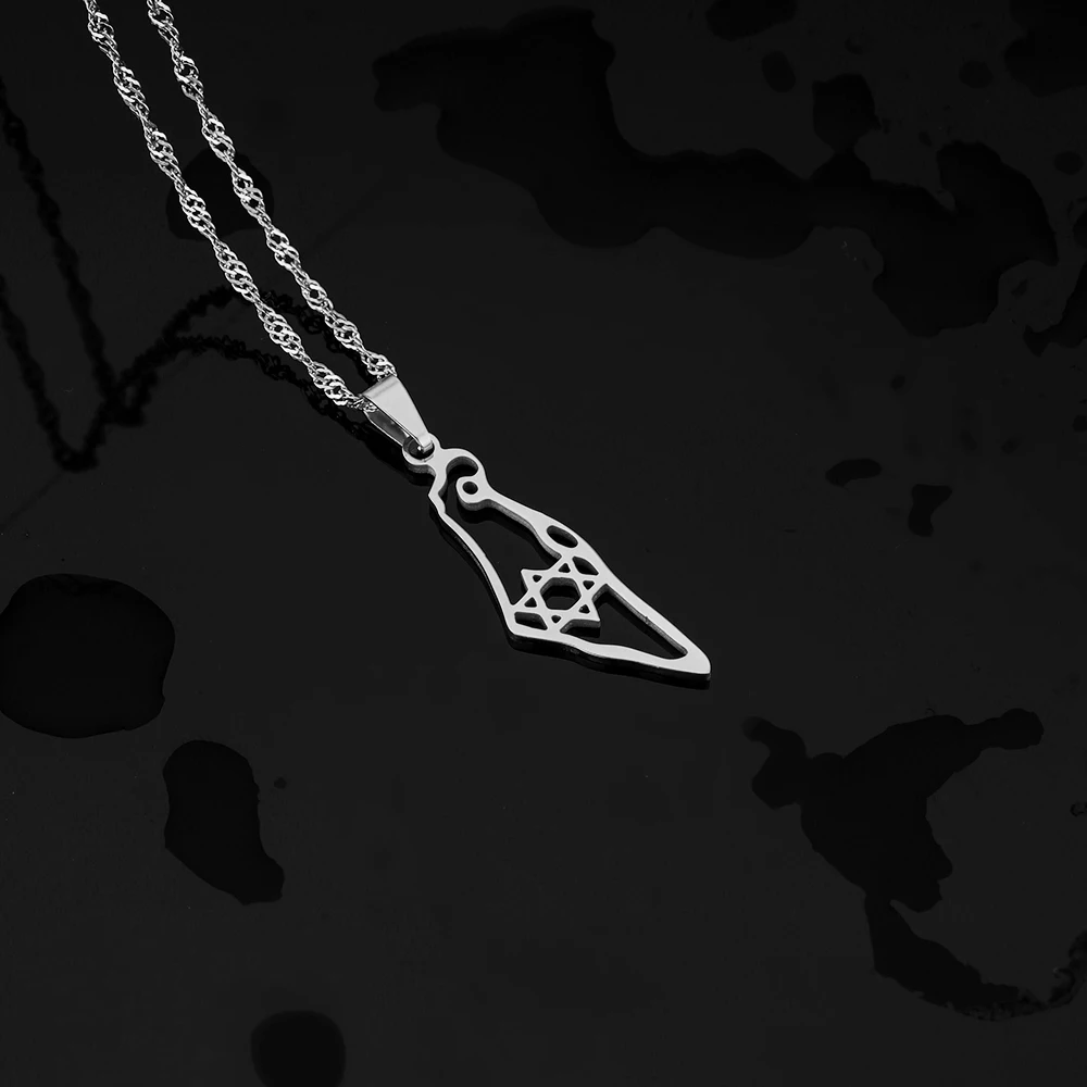 قلادة بدلاية من الفولاذ المقاوم للصدأ للرجال والنساء ، لون ذهبي وفضي ، خريطة إسرائيل ، مجوهرات العلم ، هدية المجموعات العرقية ، الموضة