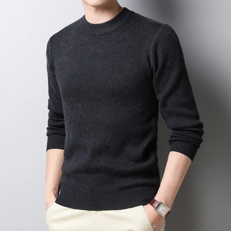 

Мужской облегающий вязаный свитер с высоким воротником, теплый, простой, для осени и зимы, повседневный, длинный рукав
