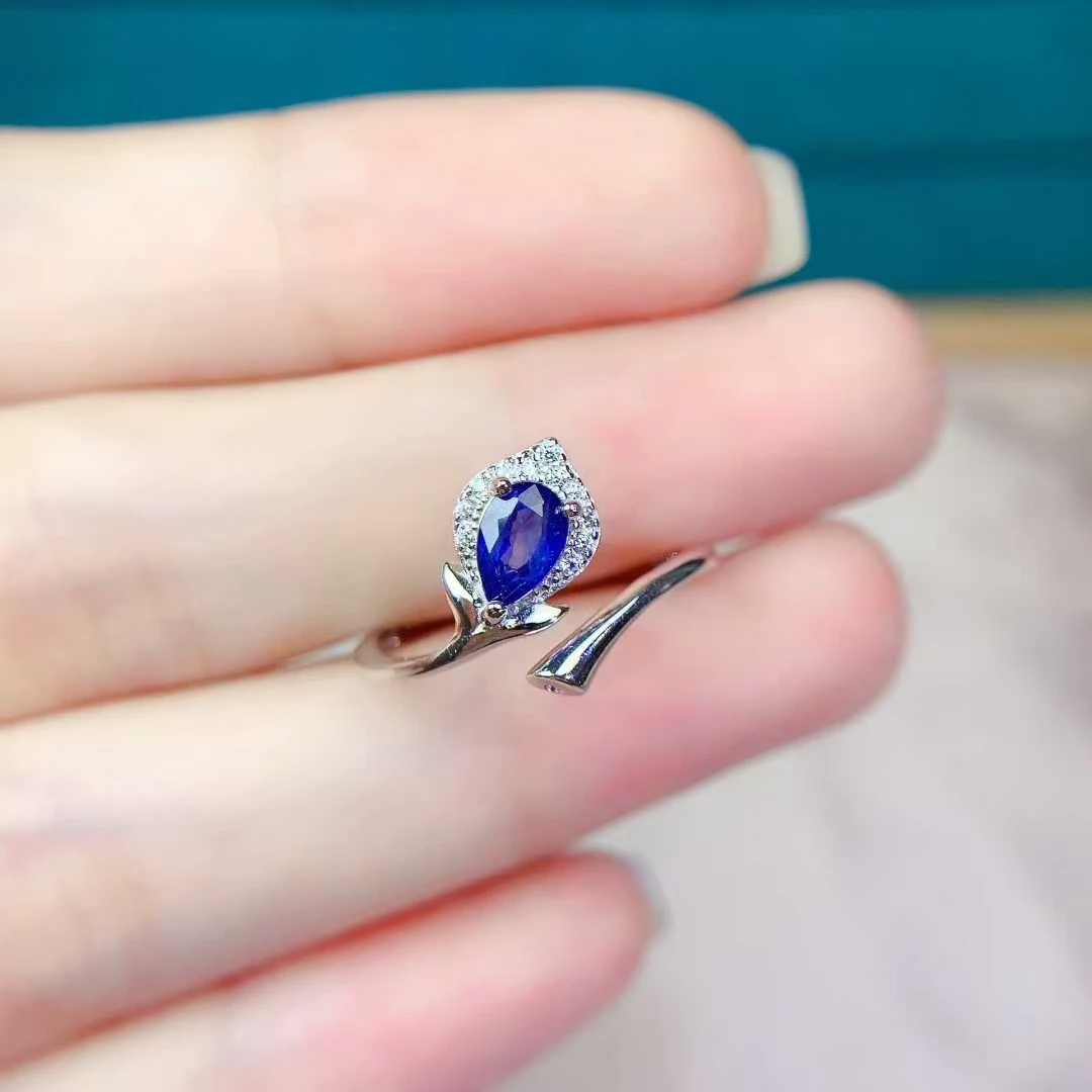 

925 silver sapphire ring natural sapphire engagement ring for women 4mm * 6mm 0.35ct blue sapphire silver jewelry