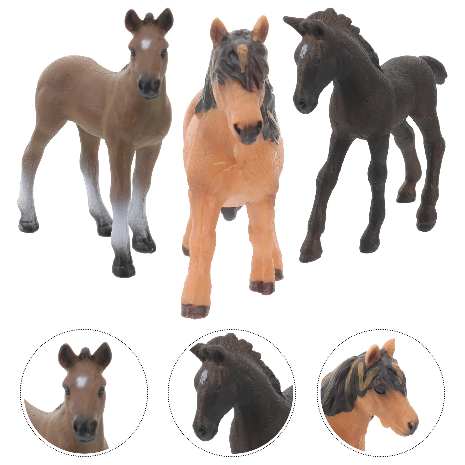 3 Pcs Horse Model Lifelike Toys Hand Painted Models Puzzle Educational Artificial Horses Tools Plastic Decorations