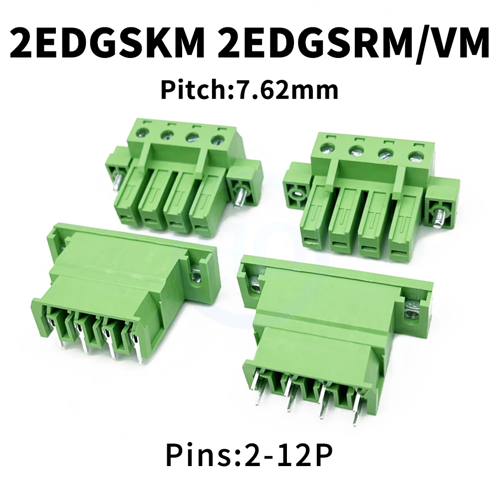 

(5 Sets) 2EDGSKM 15EDGSKM 7.62mm High Current Power Plug-in PCB Terminal Block 2EDGSRM/VM 7.62 with fixing holes 2-12Pin
