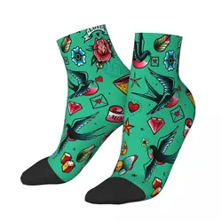 Calcetines tobilleros para hombre y mujer, calcomanías de tatuaje de la vieja escuela, calcomanías de golondrinas, diamantes, corazón, rosa, ancla, Hip Hop, Verano