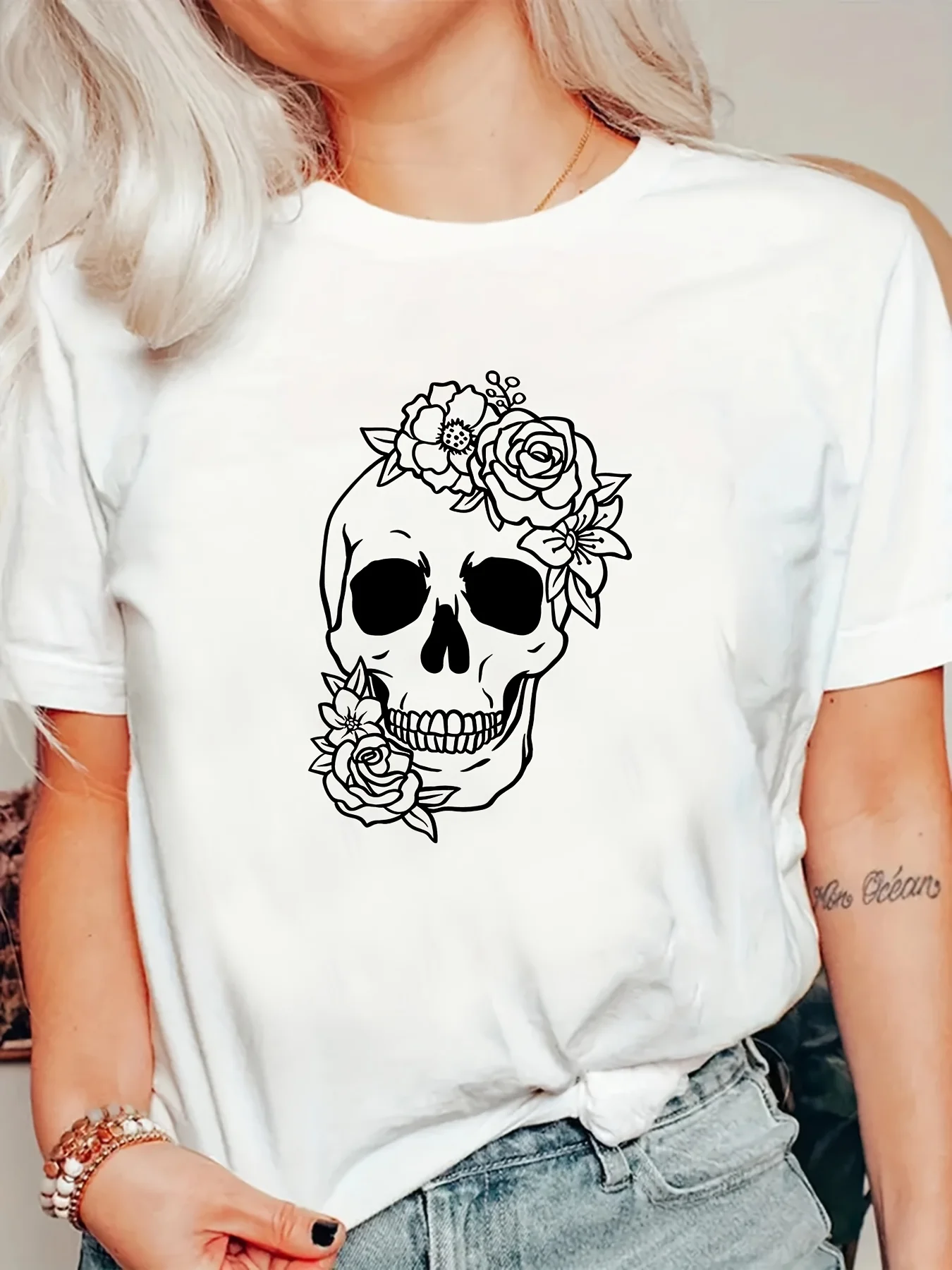 

Punk Skull Graphic Printing Summer Autumn Winter Cotton Men's and Women's T-shirts Short Sleeves Luxury Outdoor Sports Brand