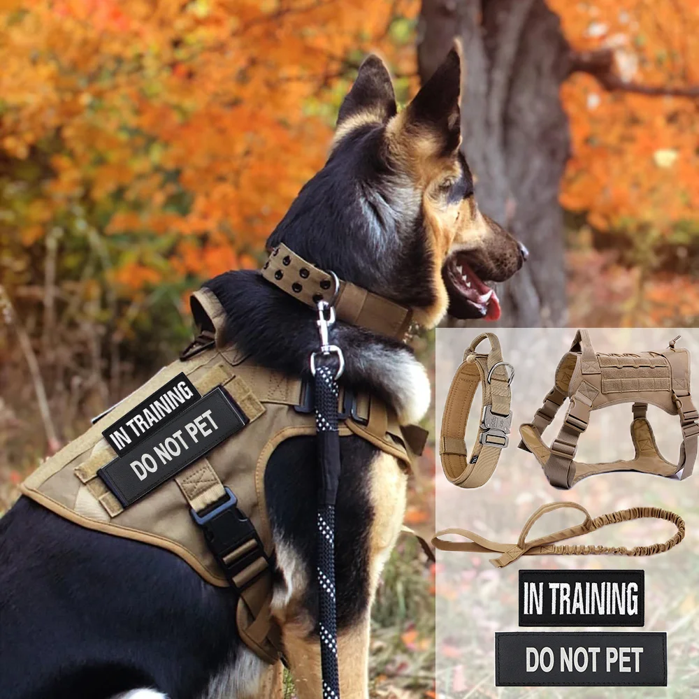 

Large Military Tactical Dog Harness K9 Service Dog Vest Collar Leash Set Pet German Shepherd For Medium And Large Training