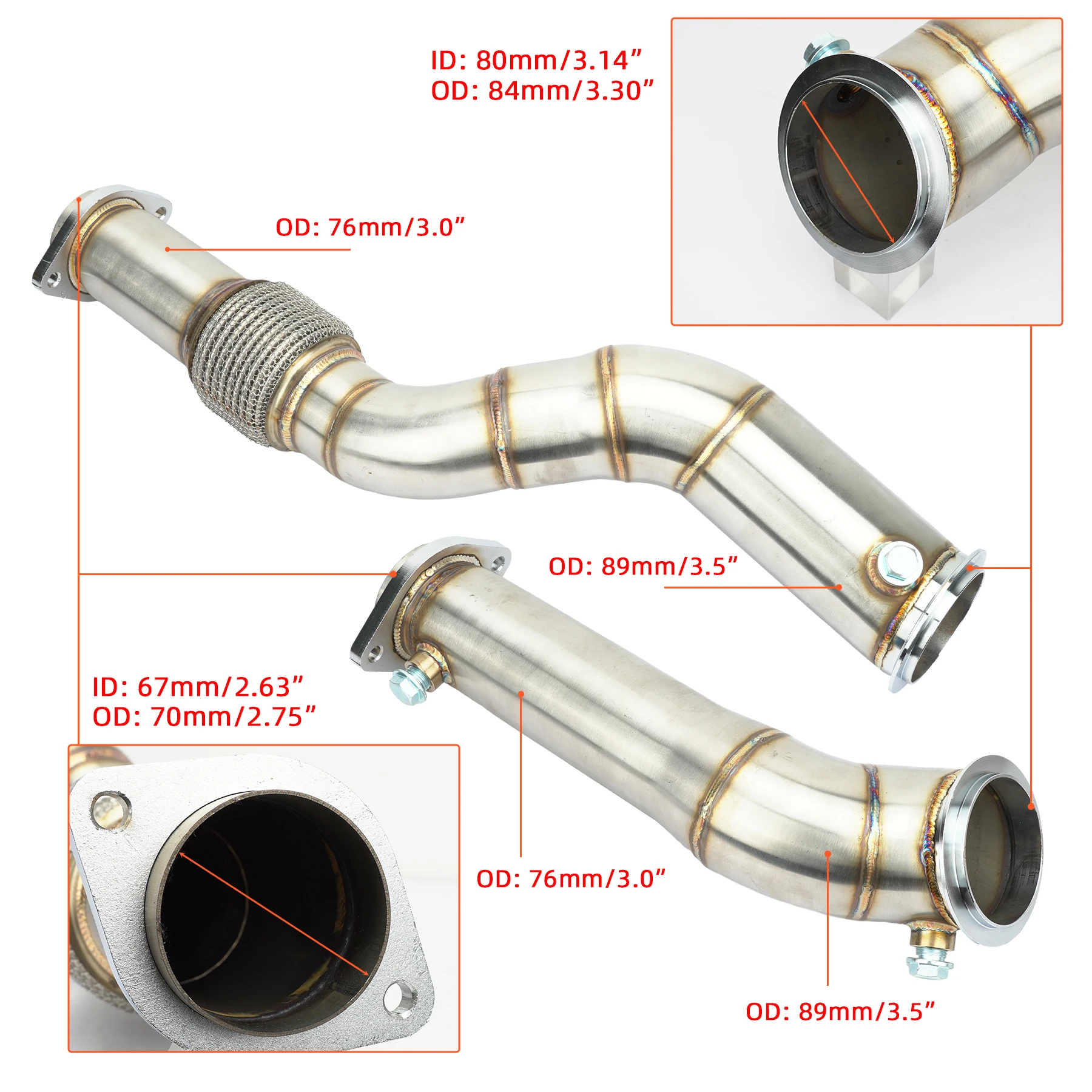 3-Zoll-Edelstahl-Downpipe-Kit ohne Katalysator für BMW S58 M3 G80/M4 G82/M2 G87 2020–2023 RWD/AWD Auspuff