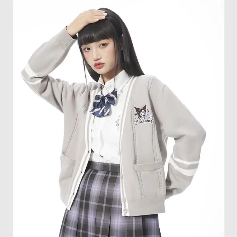 Kawaii بلدي ميلودي التطريز محبوك سترة المرأة سانريوس كيتي الكرتون سينامورول كورومي Y2K فتاة كلية نمط سترة معطف
