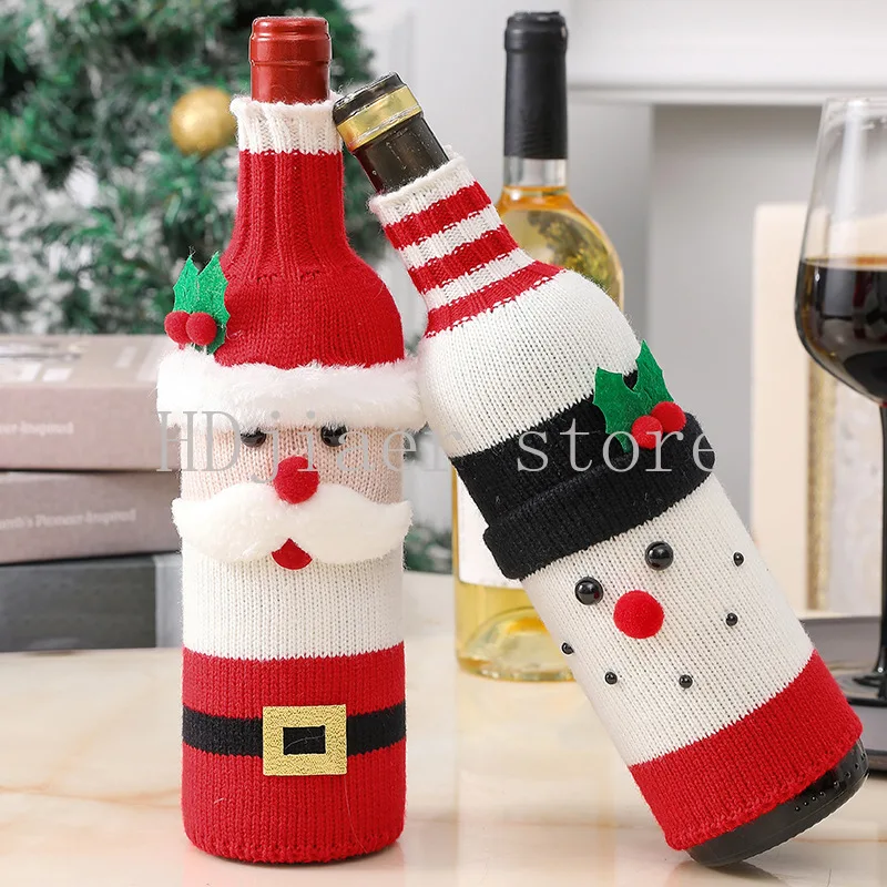 Christmas Santa Claus Wine Bottle Cover- Knitted Decor