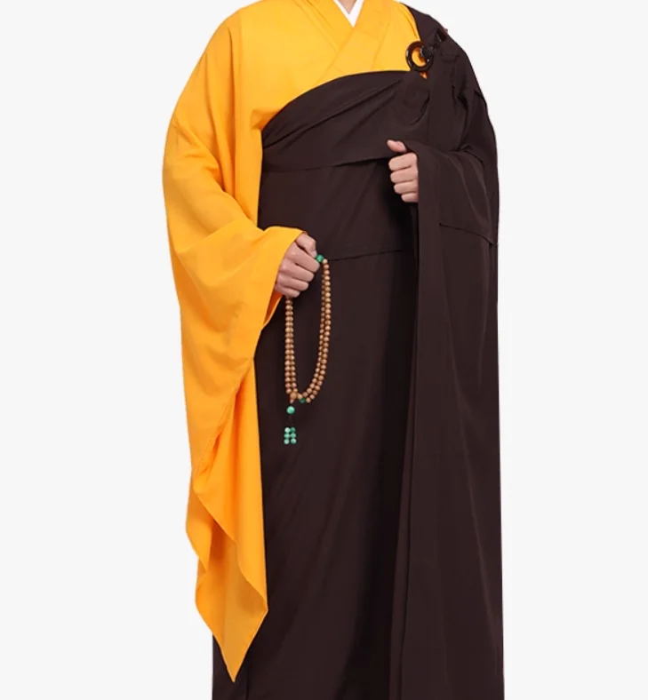 

Chinese Buddhist Monk Kasaya Brown Splice Gown Meditation Man