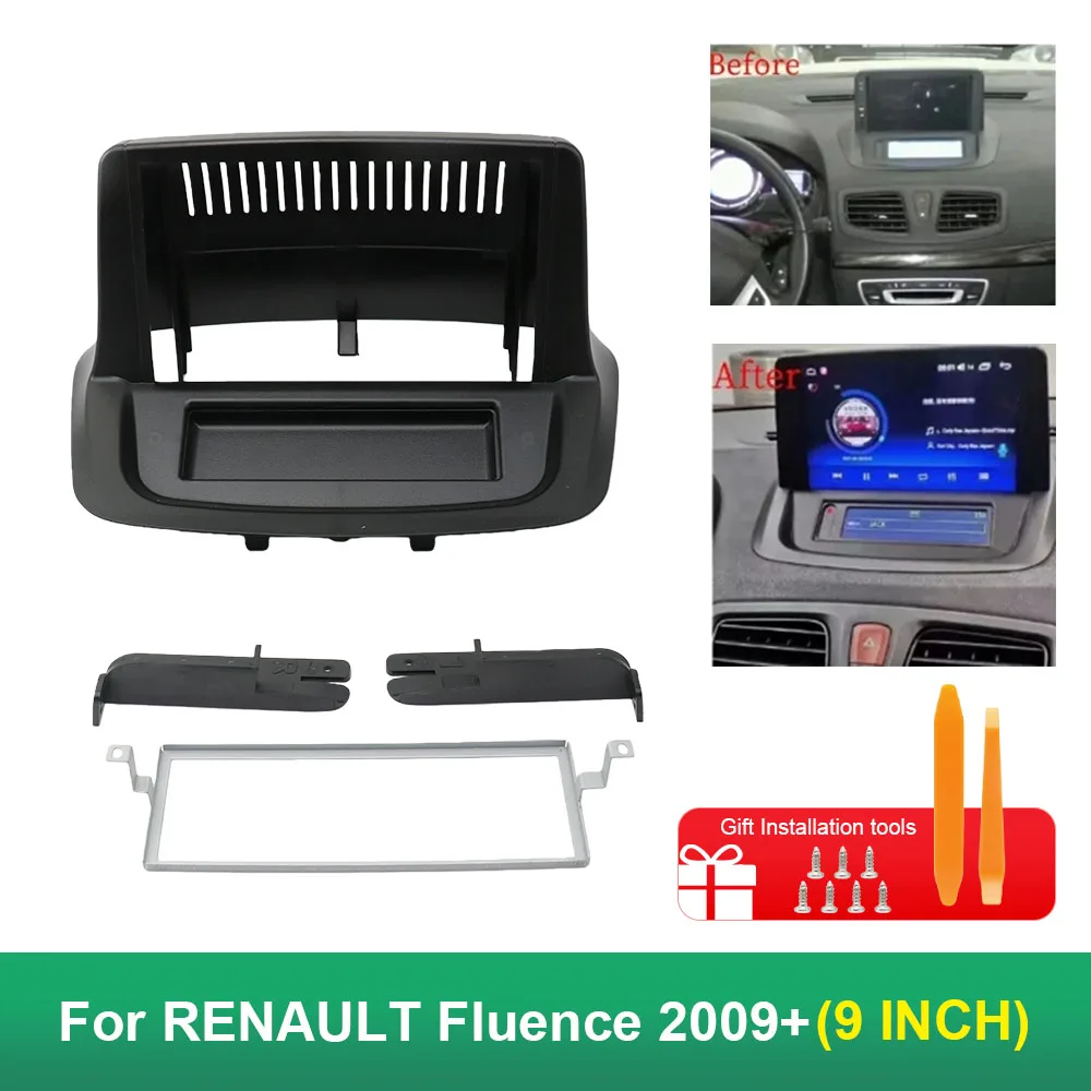 Panel de Radio Fascia para coche de 9 pulgadas para RENAULT Fluence 2009+, Kit de tablero, instalación de consola Facia, bisel, adaptador GPS, cubierta embellecedora de placa de 9 pulgadas