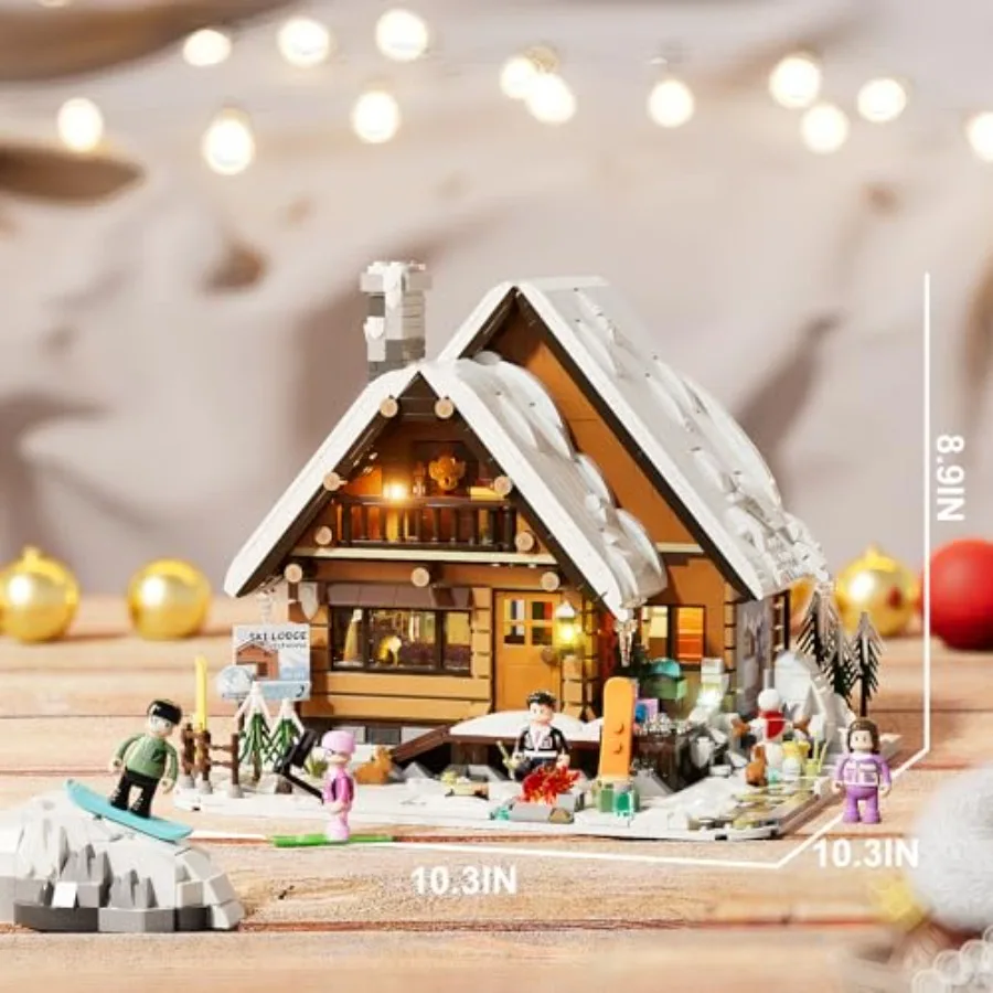 Christmas Ski-Cabin Lighting Building-Bricks-Set - Retro Christmas Winter Snow House Collection LED Light Building Construction
