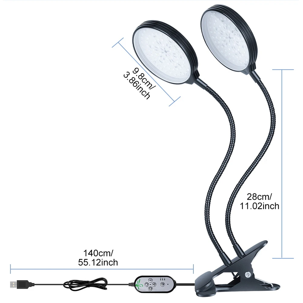 LED Plant Grow Light Full Spectrum Indoor Growth Box Potted Vegetables Cultivation Lamp With Dimmable Timing Auto On/Off USB 5V