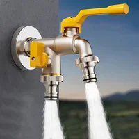 Grifo para interiores y exteriores con una entrada y dos salidas, elección de los entusiastas del jardín, grifo robusto anticongelante para exteriores, instalación sencilla