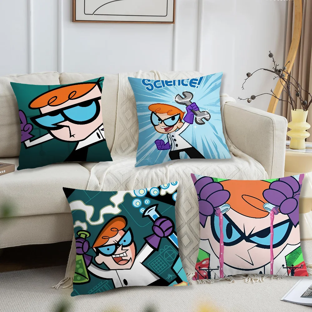 Cartoon D-Dexter L-Lab Pillow Case Living Room Accent Couch Back Support Square Lounge Restful Nap Companion ﻿