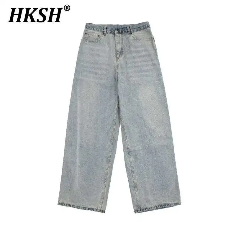 

HKSH 2025 Spring New Men Tide Punk High Street Loose Wide Leg Jeans Vintage Women Y2K Chic Ins Fashion Loose Denim Pants HK4544