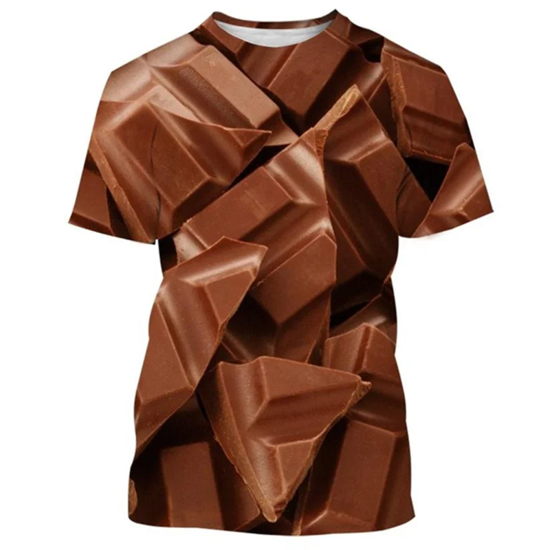 3D Print Food Chocolate T Shirt Men Summer Oversized Funny Snacks Graphic T-shirts Streetwear Short Sleeve Tees Top Clothing