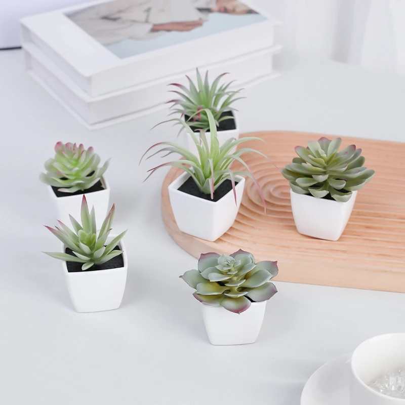 6PCS (1SET) Artificial Plant Evergreen Bonsai, Decorated In Living Homes, Bedroom, Dining Room, Office Desk, Windowsill