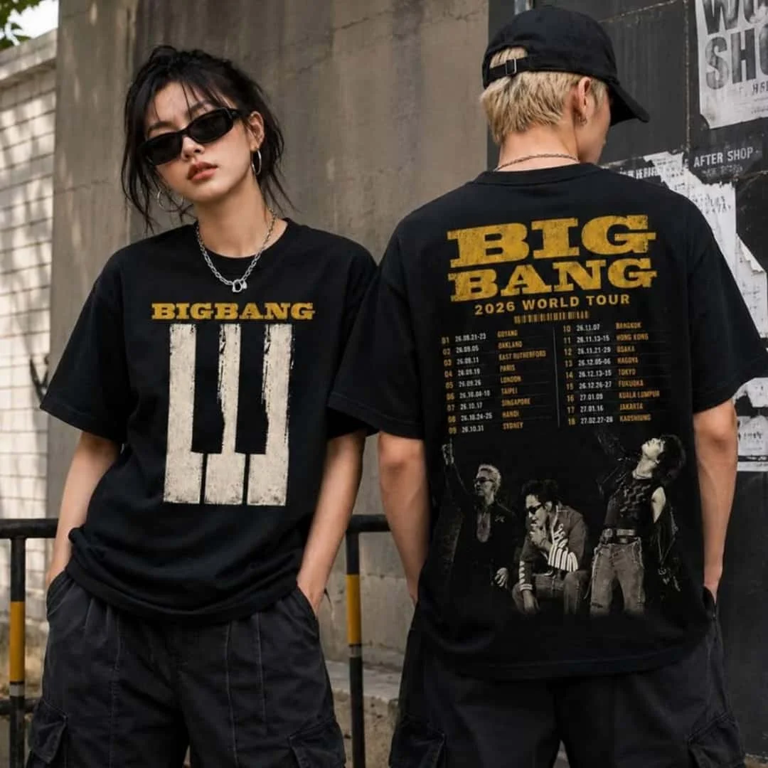 Bigbang 20. Jubiläumskonzert 2026 Welttournee Unisex Vintage T-Shirt mit Tourdatum-Rückdruck Kpop-Fans Lässiges Kurzarm-Oberteil – Detail 2