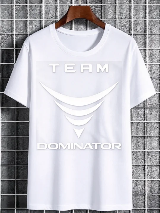 2026Unisex Simple Sci-fi Style Tee Crew Neck White Layered Curve Mark Letter Slogan Print Street Racing Casual Short Sleeve Tees