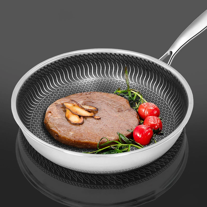 Non-Stick 304 Stainless Steel Frying Pan Wok Pan Steak Cooking Pot Skillet Saucepan Induction Gas Stove Universal Nonstick Pan