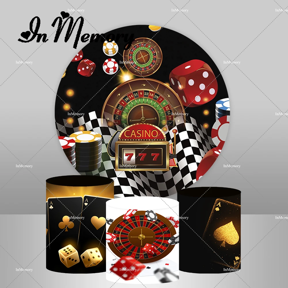 Casino Party Round Background Adult Birthday Theme Decoration Black Gold Playing Cards Circle Photography Backdrop