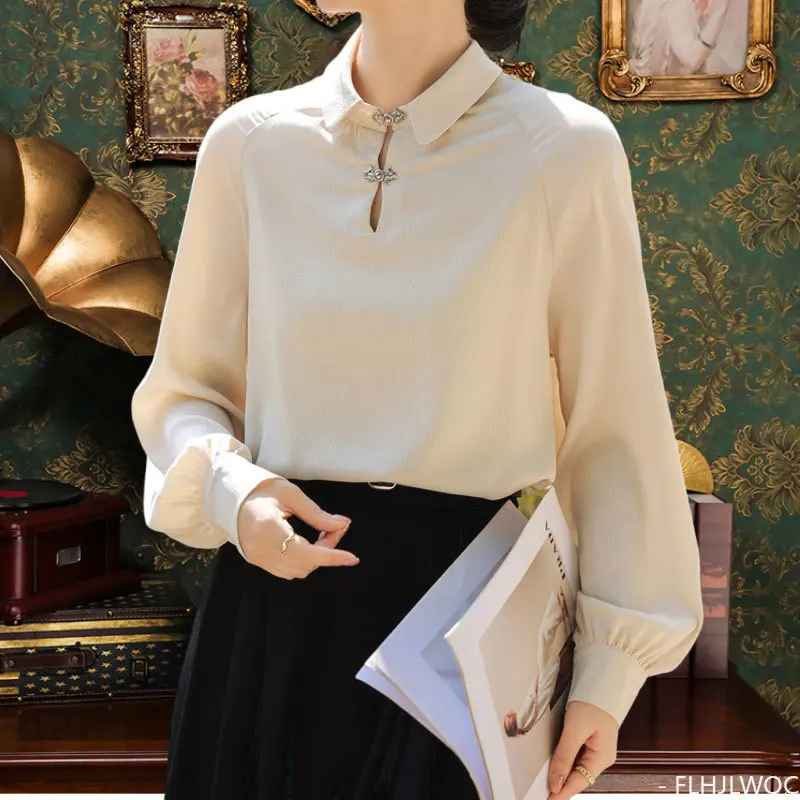 Hot Chinese Style Chi-pao Collar Design Button Tops New Year 2024 Spring Women Date Girls Elegant Retro Shirt Blouse Vintage