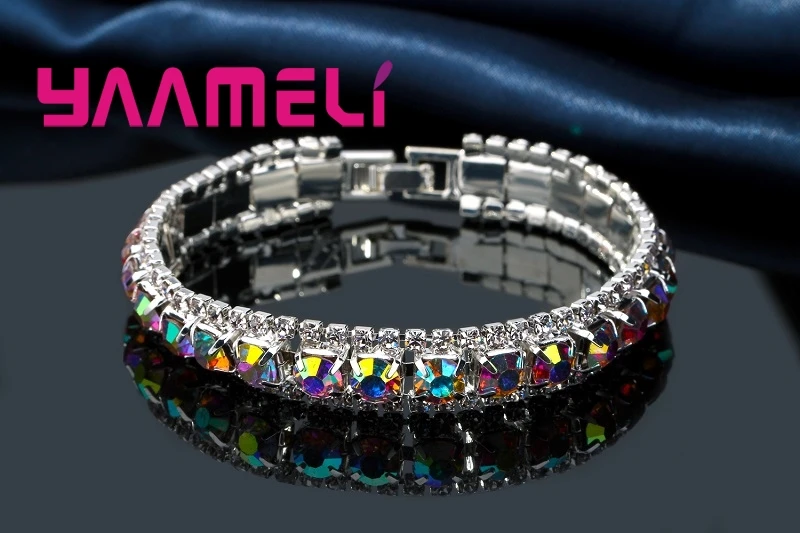 Top Sale 925 Sterling Silver Bracelets Full AAA Zircon Austrian Crystal Femme Women Link Chain Jewelry Bangles