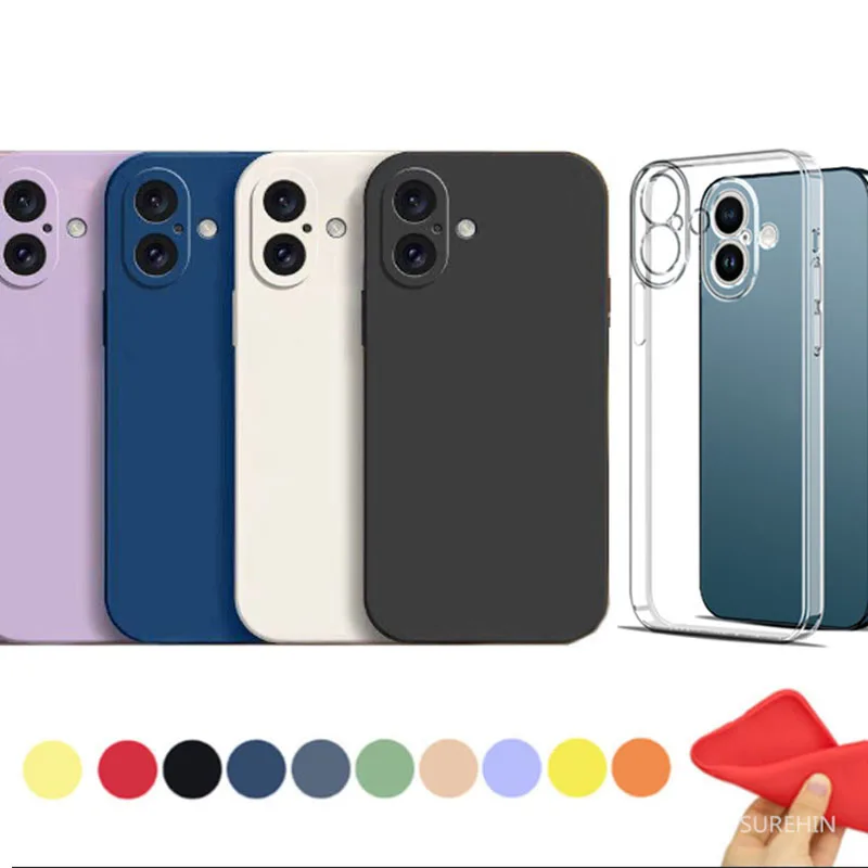 SUREHIN Liquid Silicone Case For iPhone 16 15 14 Plus 13 12 Mini 11 Pro Max Blue Red White Green Protect Back iPhone16Case Cover