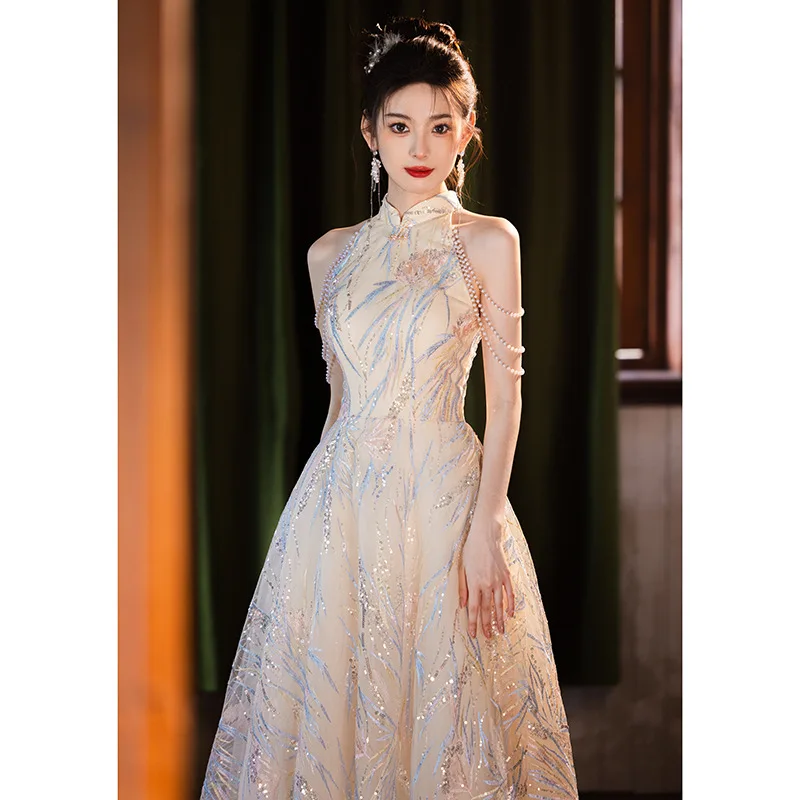 

2025 high-end sense light luxury engagement evening dress dress women's high-end toasting clothes bridal temperament long style