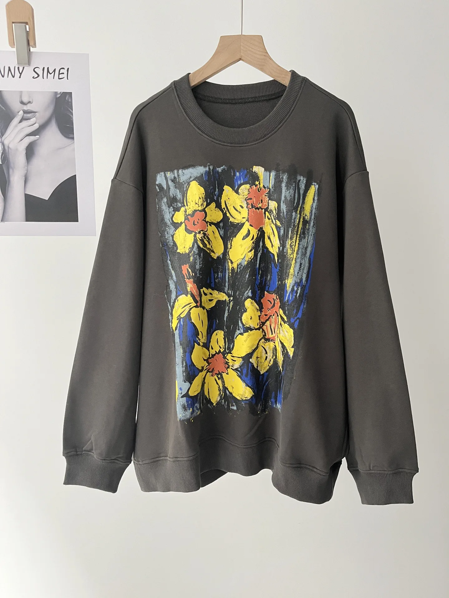 

Spring new floral pattern casual round neck pullover sweater women 99a-0020