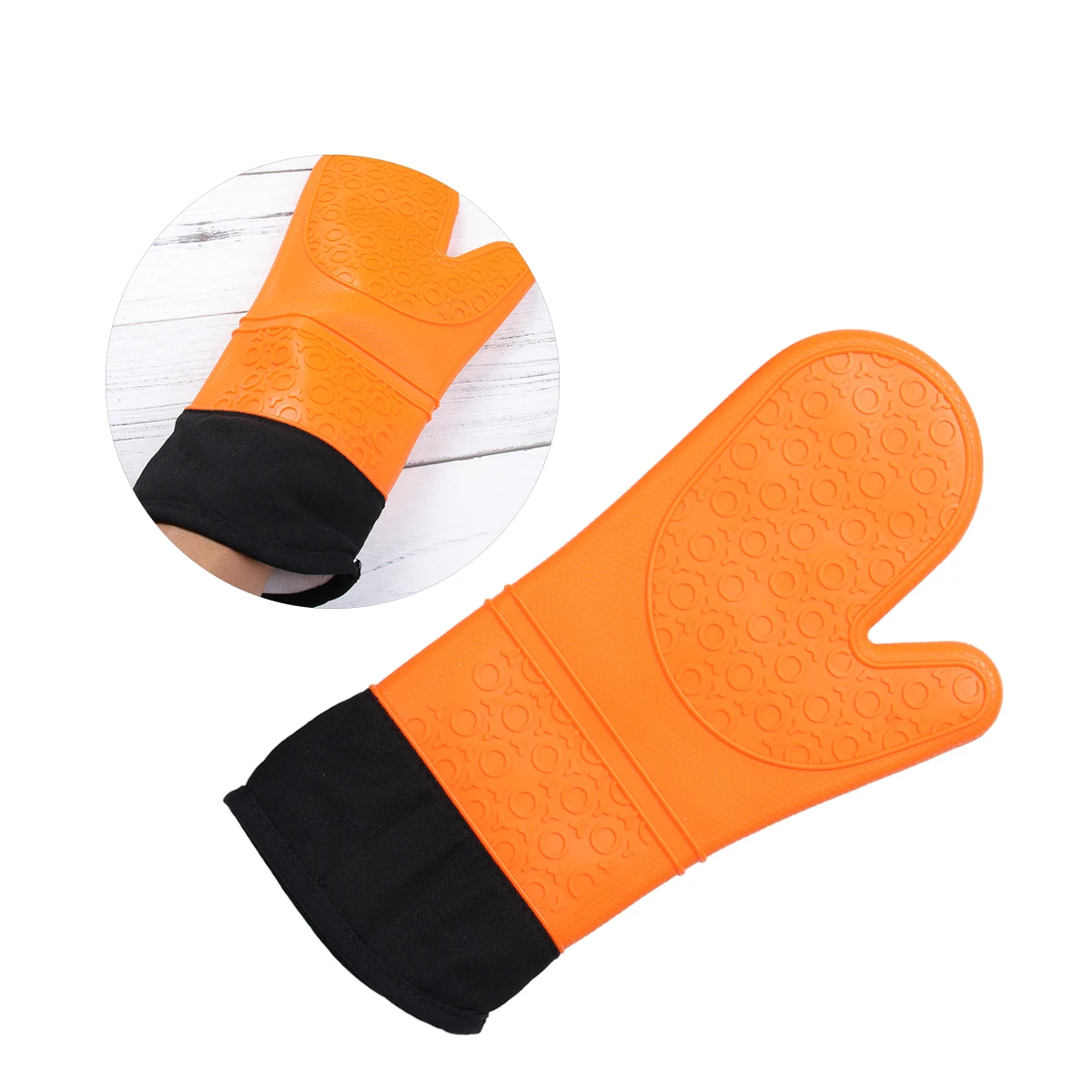 

Heat Insulation Gloves Silicone Cooking Grill Oven Mitts Baking Long Cuff Flame Resistant BBQ Gloves Aramid Fiber Steam Proof