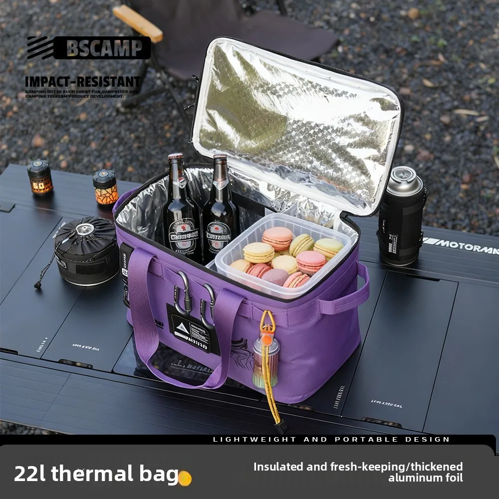Outdoor Camping Insulated Cooler Bag, Large Capacity Foldable Storage Tote for Fruits Food Fresh Keeping, Multifunctional Tra