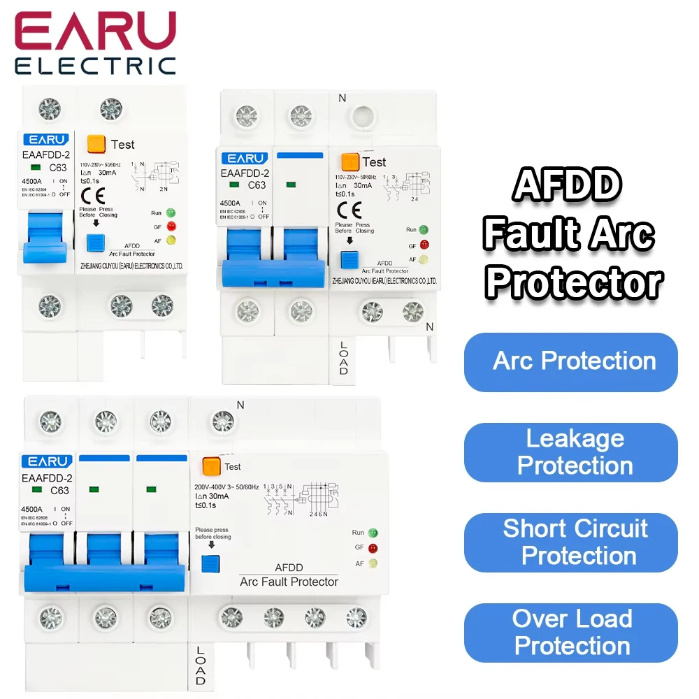 AFDD 1P+N 2P 3P+N AC 230V Fehler Arc Protector Leistungsschalter Hauptschalter RCBO MCB Kurzschluss Überlast Leckage Schutz