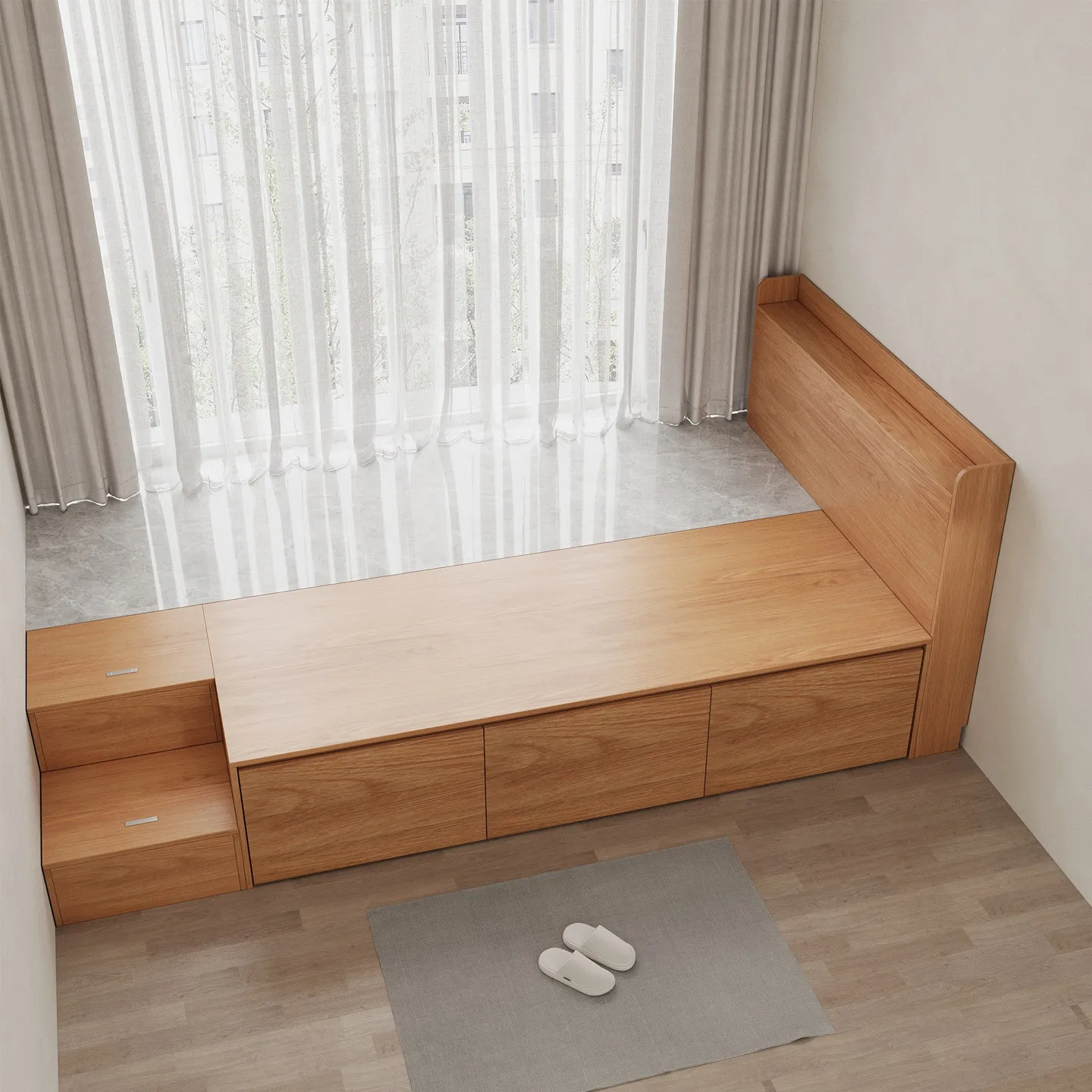 Solid wood custom window sill bay window splicing and tatami bed half platform renovation bed