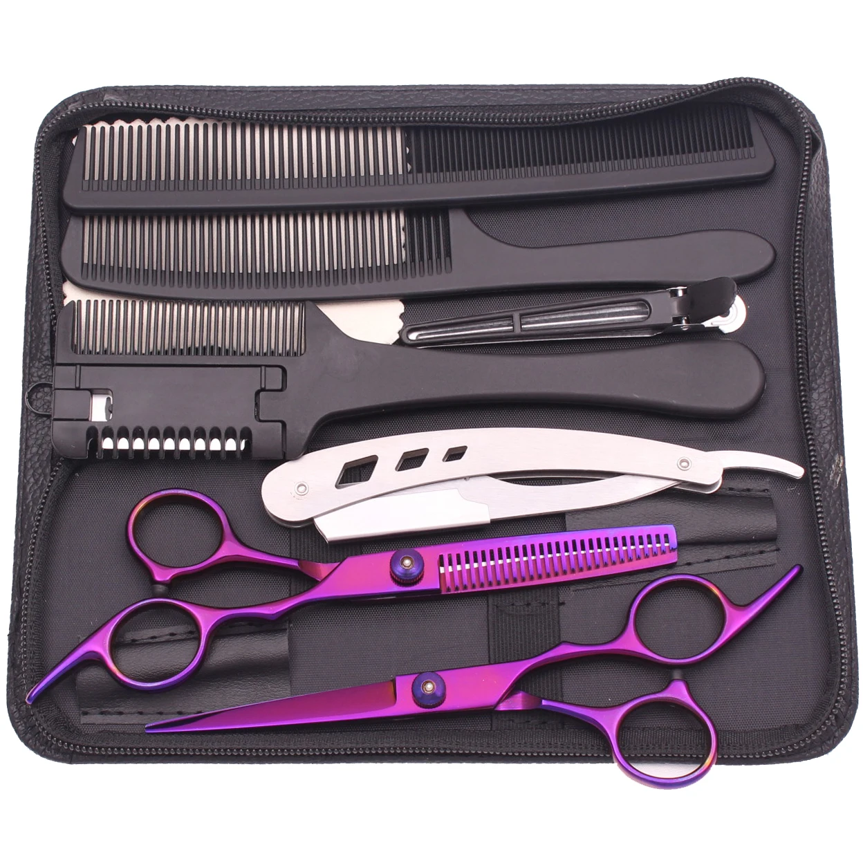 Barber Scissors 6'' AQIABI Purple Stainless Hairdressing Scissors Professional Hair Cutting Shears Thinning Scissors Comb A1001